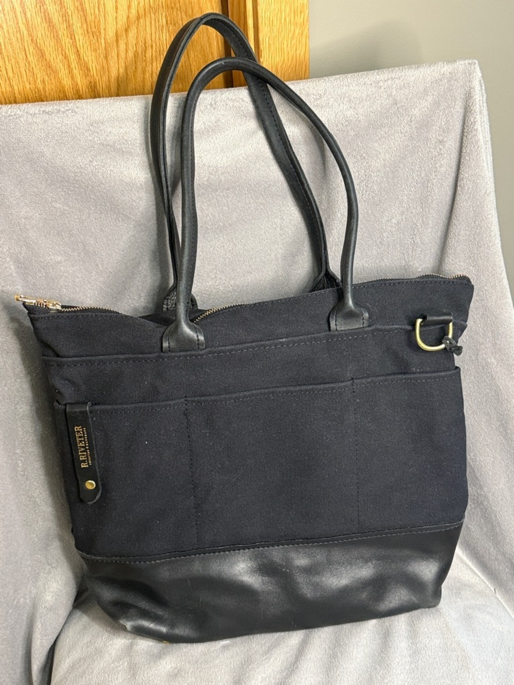 RIVETER Black Canvas & Leather Tote Bag